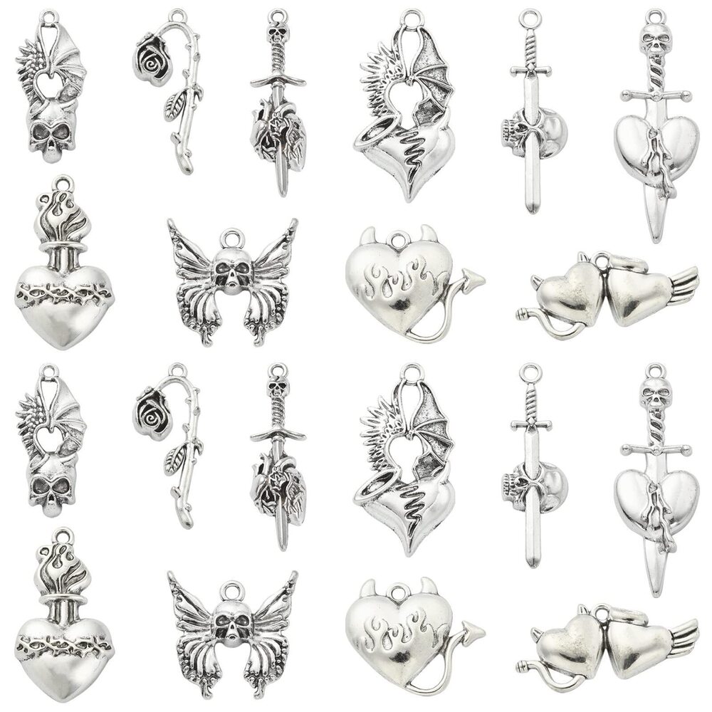 8192 50Pcs 10 Styles Gothic Charms Tibetan Heart Butterfly Rose Shape